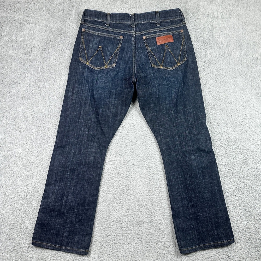 Wrangler Retro Slim Boot Jeans Mens 34x30 Dark Blue Denim Stretch Western Cowboy - Picture 2 of 10